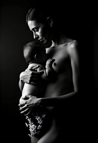 Moeder met kind in zwartwit