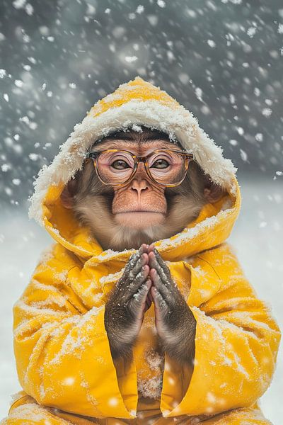Monkey in a winter coat - playful and cute by Poster Art Shop