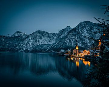 Avond in Hallstatt am See in Oostenrijk van Patrick Groß