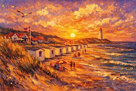 Blokhus in Dänemark, ein impressionistisches Gemälde. von Galerie Hoppenbrouwers