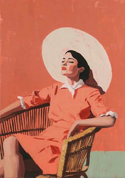 Femme sereine dans une chaise en osier