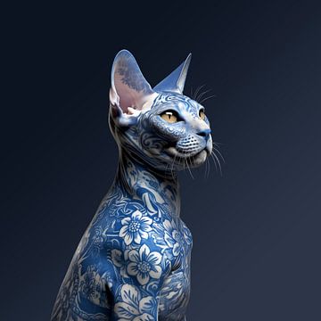 The Cat With The Delft Blue Tattoo van Studio Ypie