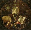 Koeien in een stal; in de vier hoeken heksen (1615), Roelant Savery van Atelier Liesjes thumbnail