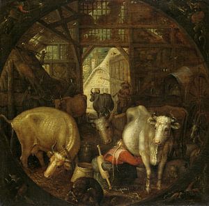 Kühe in einem Stall; in den vier Ecken Hexen (1615), Roelant Savery