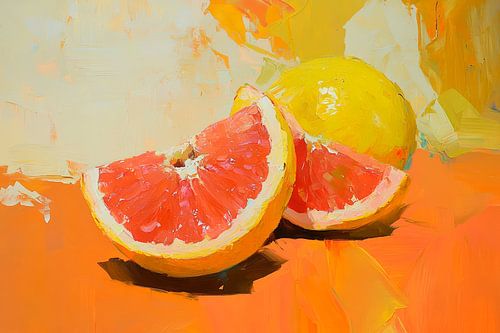 Citroenen en grapefruit op fel oranje