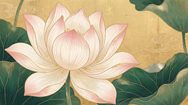 Blush Pink Lotus Blossom with Golden Botanical Details by Siti Zuliana
