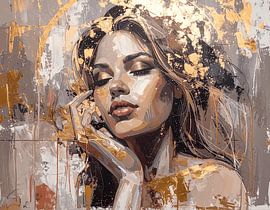 Portrait woman in gold and earth colour by Emiel de Lange