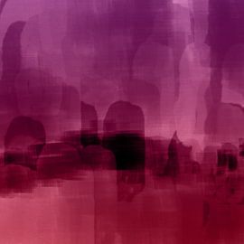 Retro-Horizonte. Abstrakte Landschaft in warmem Rot und Lila-Rosa. von Dina Dankers