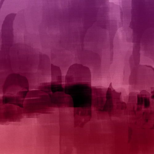 Retro horizon. Abstract landschap in warm rood en paarsroze.