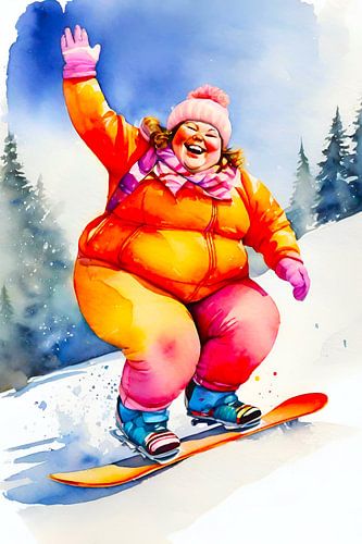 gezellige dame op een snowboard