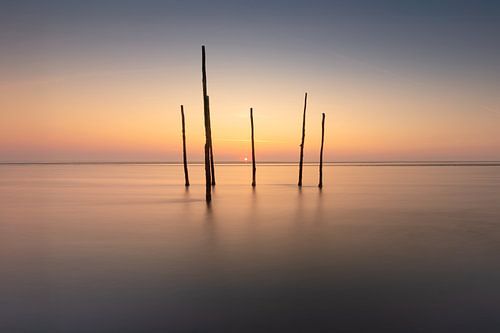 Fishing poles in the water at sunset - Zurich, Friesland