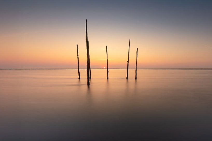 Fishing poles in the water at sunset - Zurich, Friesland by KB Design & Photography (Karen Brouwer)