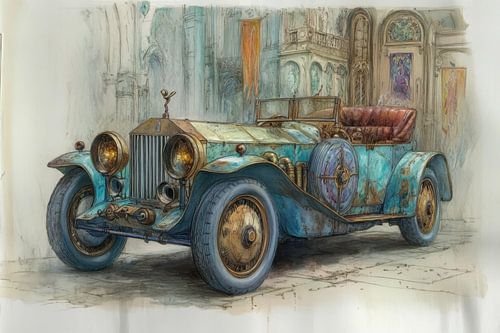 Drawing of a vintage convertible 