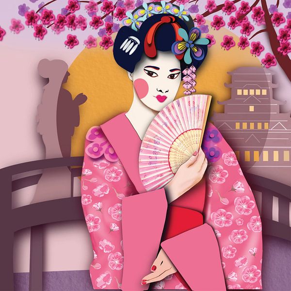 Maiko (Geisha), papier art. van Karen Nijst