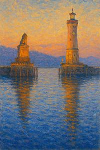 Lindauer Hafen in der Abenddämmerung