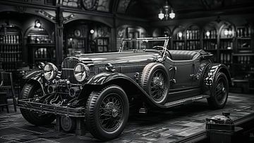 Oude oldtimer in een garage sepia zwart-wit foto klassieke auto ontwerp van Animaflora PicsStock