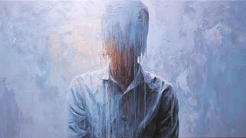 „Melting Identity“ – Verzerrte Figur, Acrylgemälde mit Tropf- und Selbstmal-Effekt