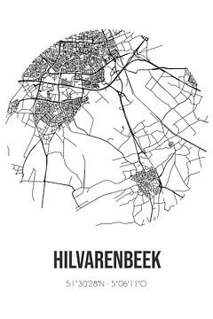 Hilvarenbeek (Noord-Brabant) | Landkaart | Zwart-wit van MijnStadsPoster