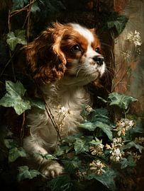 Cavalier King Charles Spaniel zwischen Efeu und Blüten von Erika Kaisersot