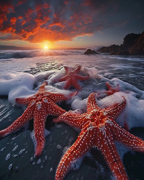 Zeesterren in de avondzon van fernlichtsicht