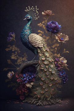 Prachtige kunst van een pauw van Digitale Schilderijen