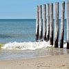 Strand mit Brandung und Pfählen im Meer von Trinet Uzun