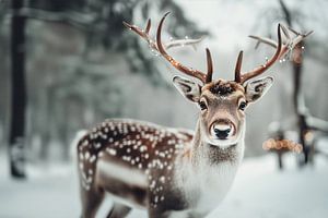 Moment hivernal silencieux avec cerfs et lumières