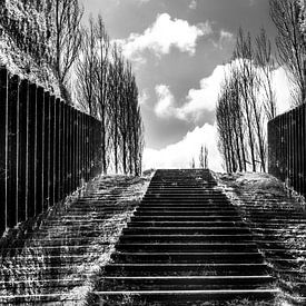 Schwarzweiss-Treppe in Richtung zum Horizont mit Wolken von Goud Vis