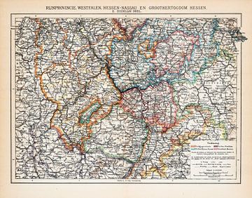 Vintage kaart Rijnprovincie, Westfalen, Hessen-Nassau, Groothertogdom Hessen Zuidelijk deel van Studio Wunderkammer