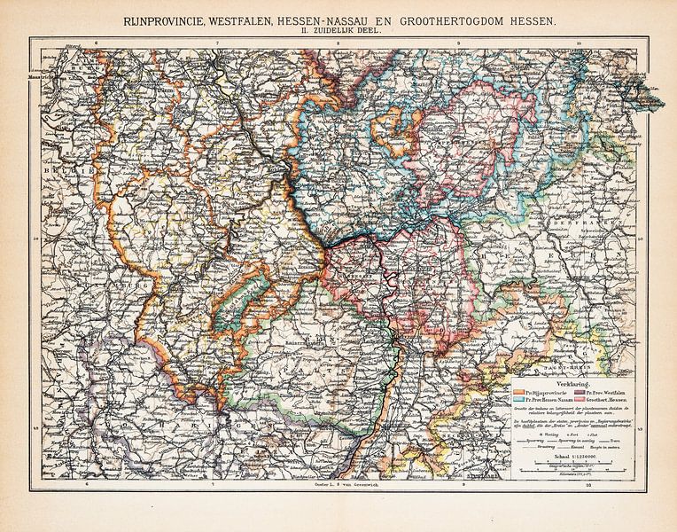 Carte d'époque Province du Rhin, Westphalie, Hesse-Nassau, Grand-Duché de Hesse Partie sud par Studio Wunderkammer