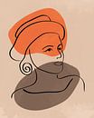 Line art of a woman with hat with two organic shapes in orange and brown by Tanja Udelhofen thumbnail