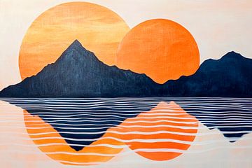 Zonsondergang over geometrische bergen van Poster Art Shop