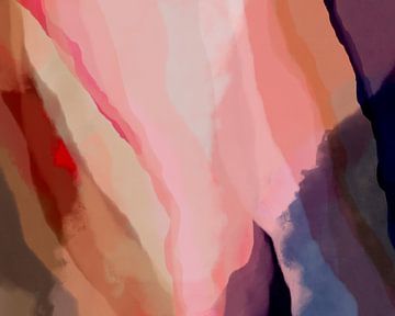 Kleurrijk modern abstract aquarel schilderij in paars, roze, terra en blauw van Dina Dankers