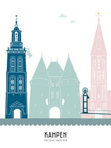 Skyline illustratie stad Kampen in kleur van Mevrouw Emmer