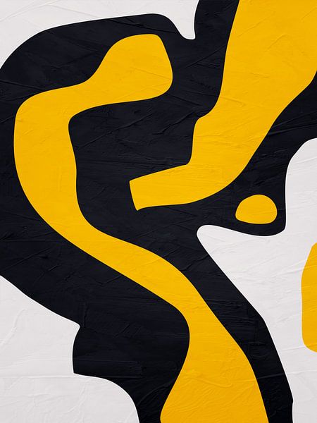 Organische abstracte kunst - zwart en geel van Online Arts