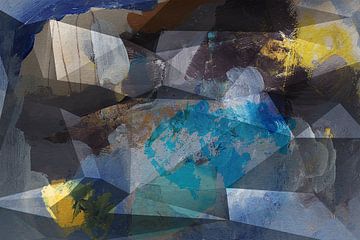 Modern abstract geometric art in blue, gold, black, brown. by Dina Dankers
