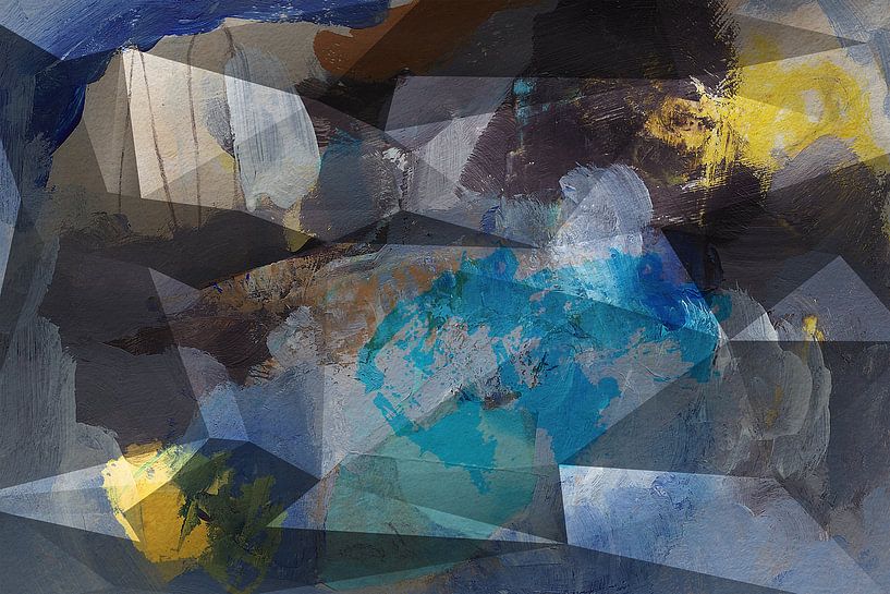 Moderne abstracte geometrische kunst in blauw, goud, zwart, bruin. van Dina Dankers