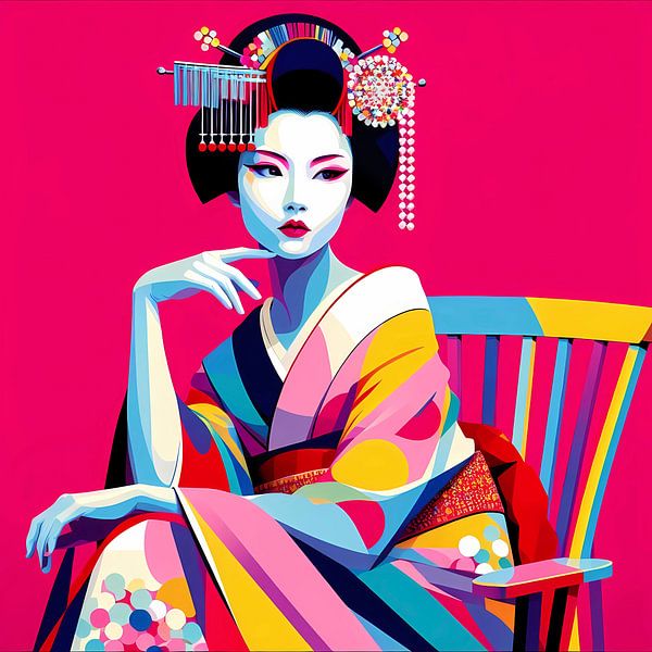 Geisha assise dans un style pop art moderne par A.D. Digital ART