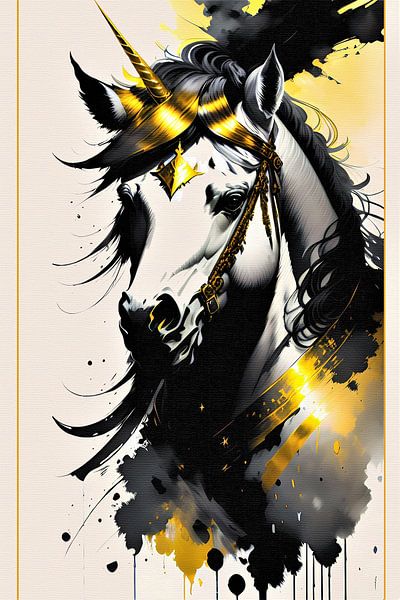 Portrait d'une licorne dorée par Maud De Vries