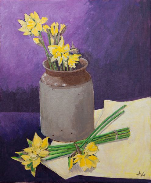 Daffodils in a vase. by Antonie van Gelder Beeldend kunstenaar