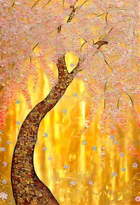 Eine japanische Kirschblüte im Stil von Gustav Klimt