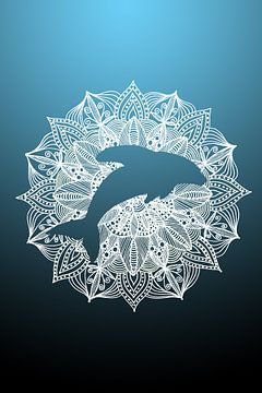 Dolfijn Mandala Cirkel Blauw van Sebastian Grafmann
