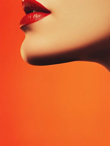 Red lips on orange background