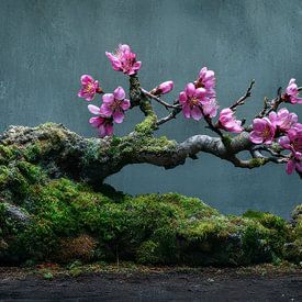 Liggende bonsai met amandelbloesem stilleven panorama van Digitale Schilderijen