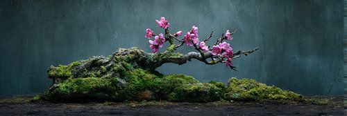 Liggende bonsai met amandelbloesem stilleven panorama