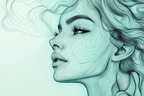 Waves of Thoughts Abstract Portrait in Mint Green