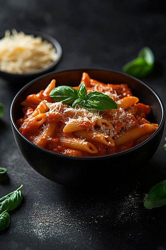 Pasta met basilicum in een kom - Heerlijk