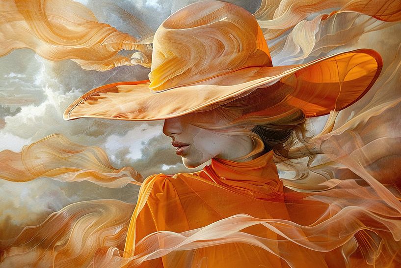Ethereal Orange Cascade van Abstract Schilderij