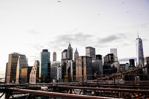 Lower Manhattan vanaf de Brooklyn Bridge, New York, VS