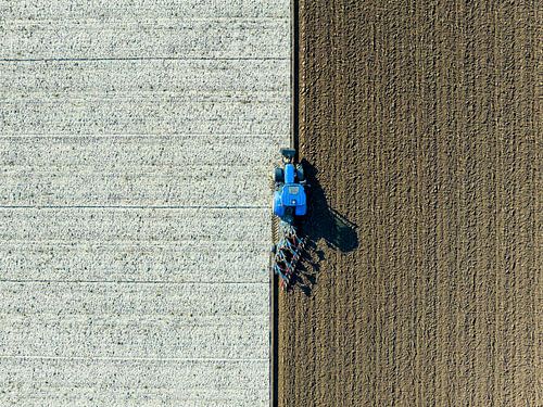 Tractor ploegt de grond voor het planten van gewassen